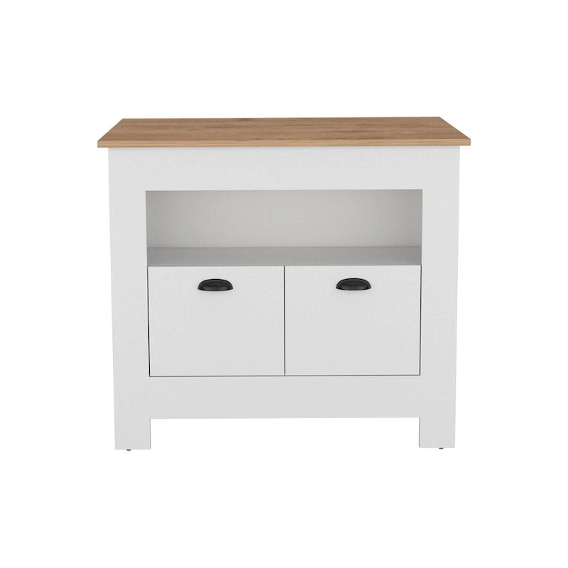 Îlot de cuisine avec meuble à deux portes et étagère pour salle à manger