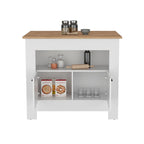 Îlot de cuisine avec meuble à deux portes et étagère pour salle à manger