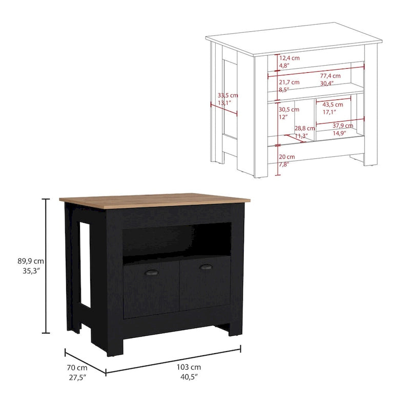 Îlot de cuisine avec meuble à deux portes et étagère pour salle à manger