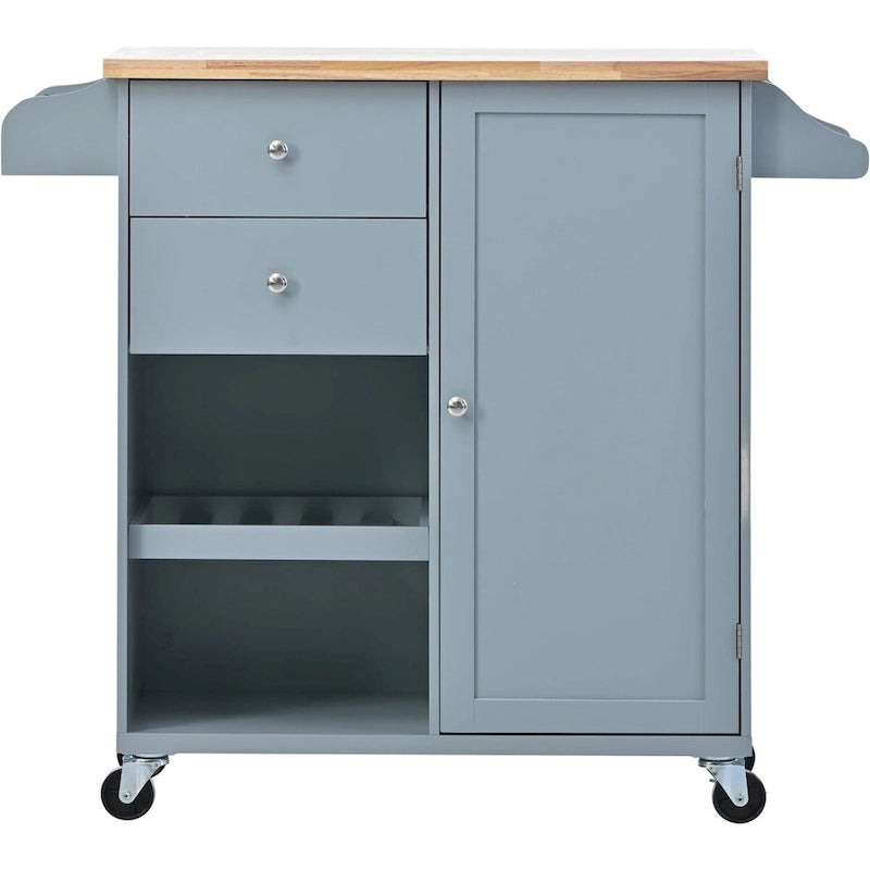 Desserte de cuisine en bois d'hévéa avec abattant, étagère de rangement interne, porte-serviettes, porte-épices et 2 tiroirs