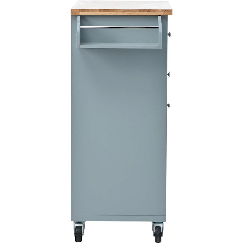 Desserte de cuisine en bois d'hévéa avec abattant, étagère de rangement interne, porte-serviettes, porte-épices et 2 tiroirs