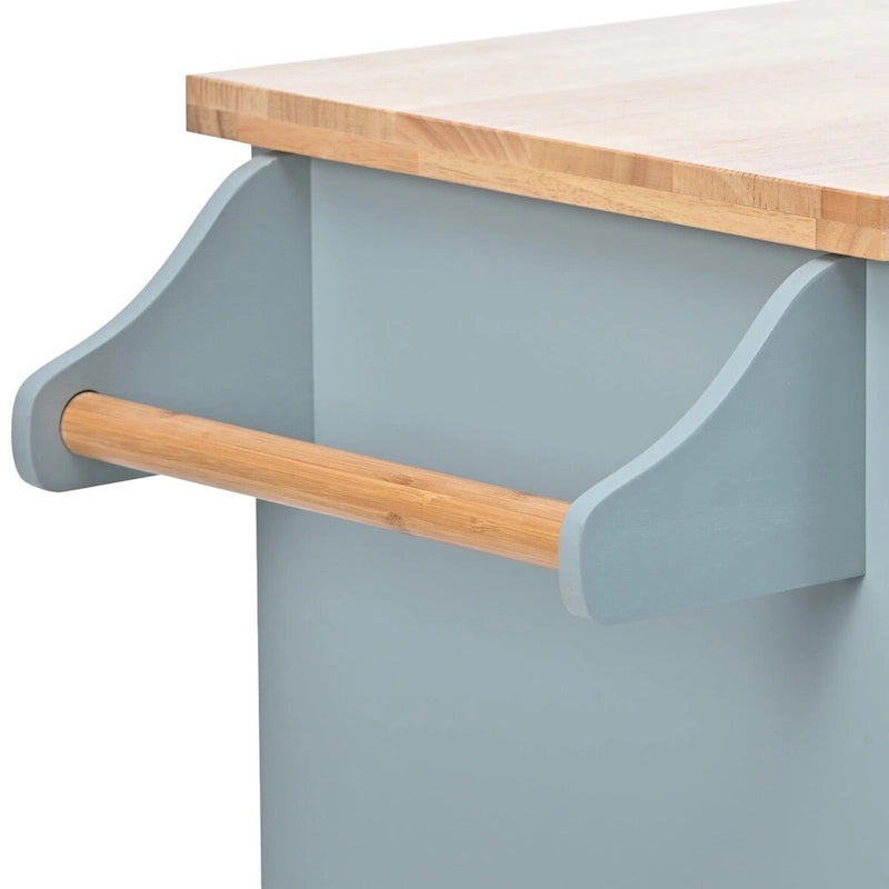 Desserte de cuisine en bois d'hévéa avec abattant, étagère de rangement interne, porte-serviettes, porte-épices et 2 tiroirs