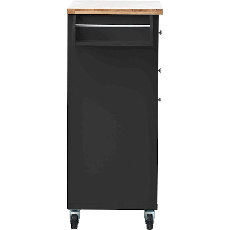 Desserte de cuisine en bois d'hévéa avec abattant, étagère de rangement interne, porte-serviettes, porte-épices et 2 tiroirs