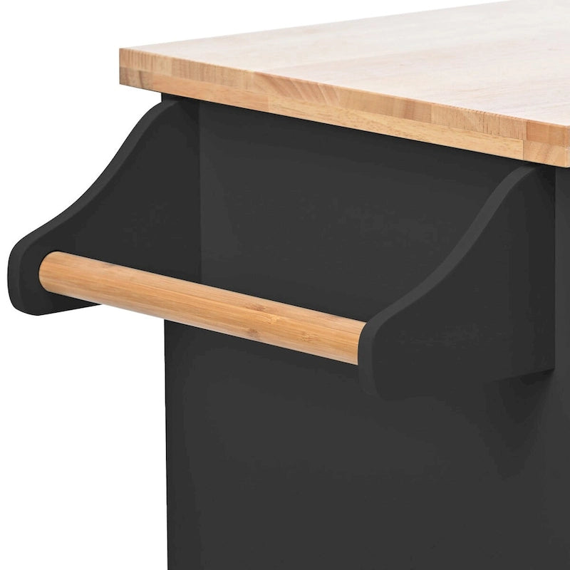 Desserte de cuisine en bois d'hévéa avec abattant, étagère de rangement interne, porte-serviettes, porte-épices et 2 tiroirs