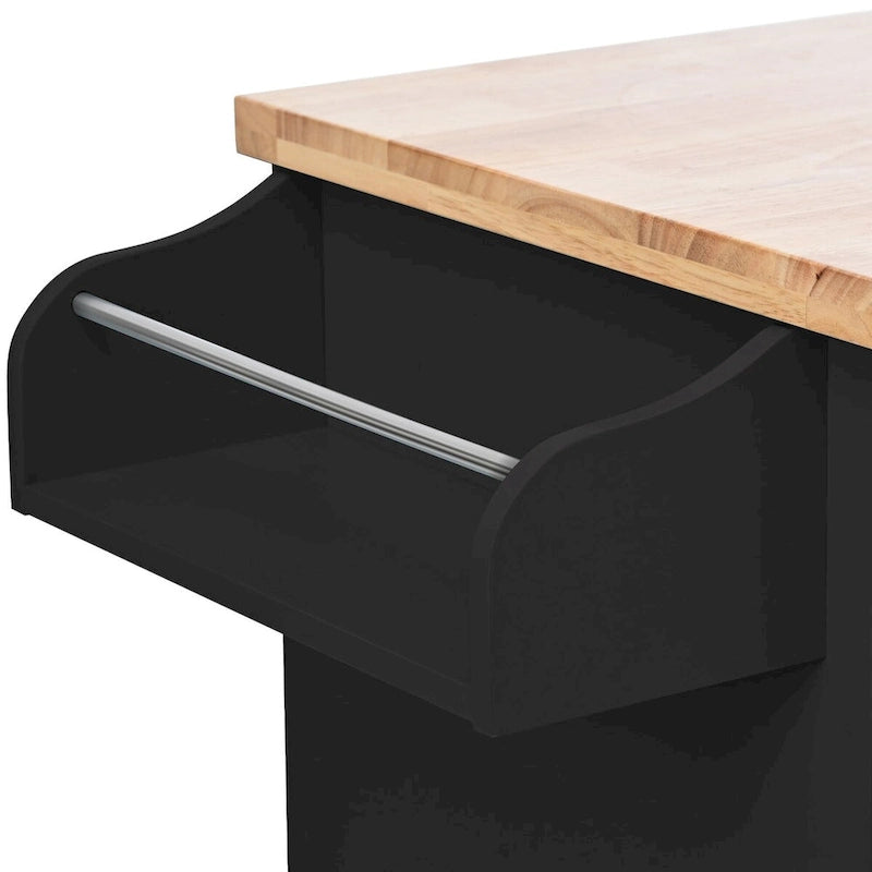 Desserte de cuisine en bois d'hévéa avec abattant, étagère de rangement interne, porte-serviettes, porte-épices et 2 tiroirs
