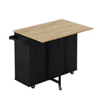 Desservante d'îlot de cuisine multifonctionnelle avec porte-épices, casier à vin, porte-serviettes et plateau pliable en bois d'hévéa