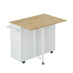 Desservante d'îlot de cuisine multifonctionnelle avec porte-épices, casier à vin, porte-serviettes et plateau pliable en bois d'hévéa