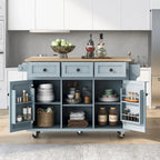 Chariot de cuisine avec plan de travail abattant en bois d'hévéa, étagères de rangement internes dans la porte de l'armoire