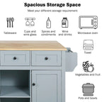 Chariot de cuisine avec plan de travail abattant en bois d'hévéa, étagères de rangement internes dans la porte de l'armoire