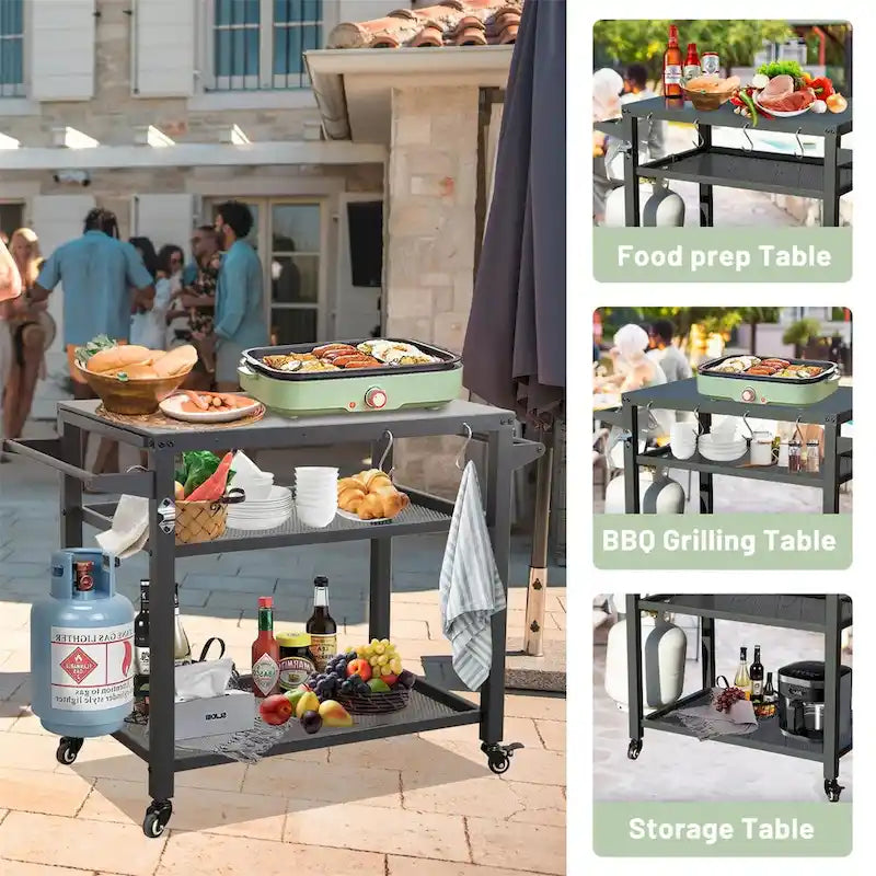 Table de barbecue extérieure à 3 étagères