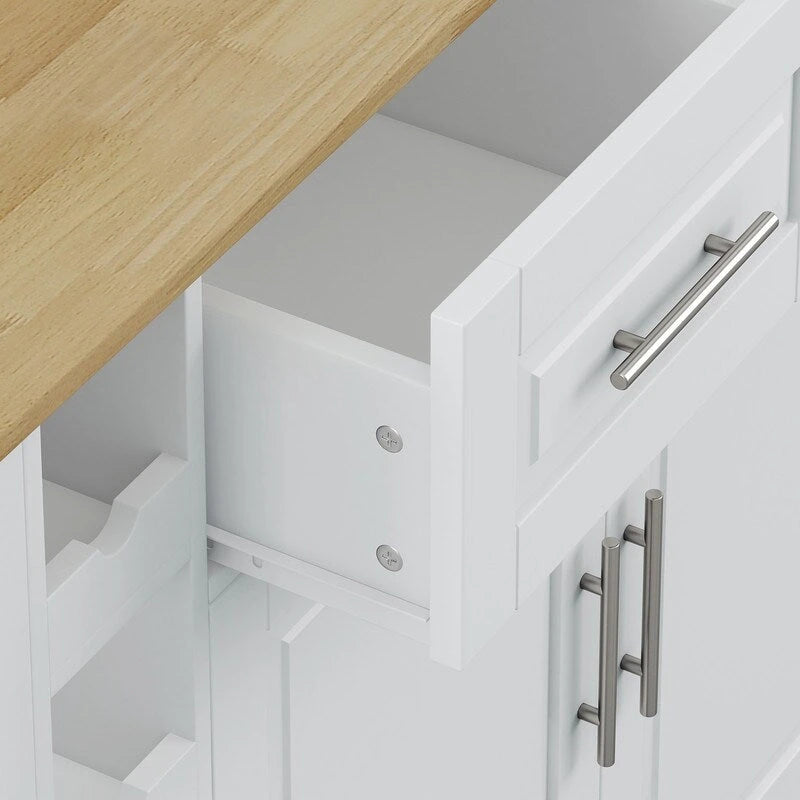 Desserte de cuisine multifonctionnelle avec abattant en bois massif, 2 portes, 2 tiroirs, casier à vin et porte-épices