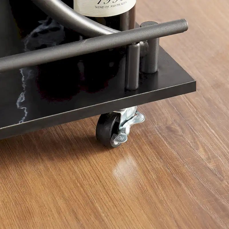 Desserte de cuisine en bois noir avec casier à vin et porte-verres, desserte de bar mobile à 2 niveaux
