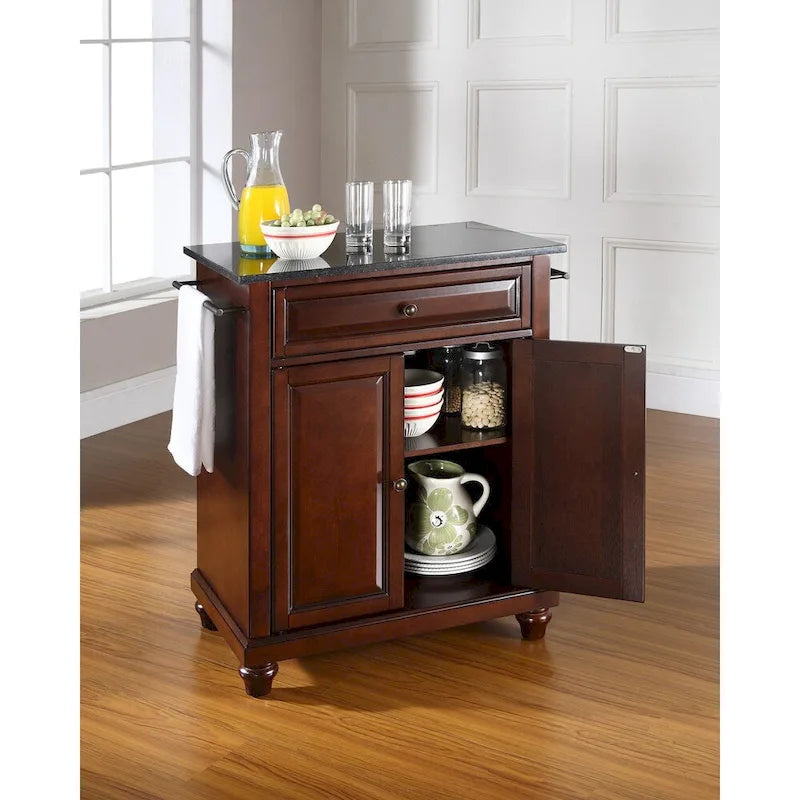 Îlot de cuisine portable en granit noir massif, finition acajou vintage - 45,7 P x 78,7 L x 91,4 H cm