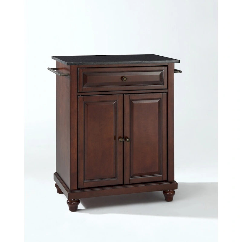 Îlot de cuisine portable en granit noir massif, finition acajou vintage - 45,7 P x 78,7 L x 91,4 H cm