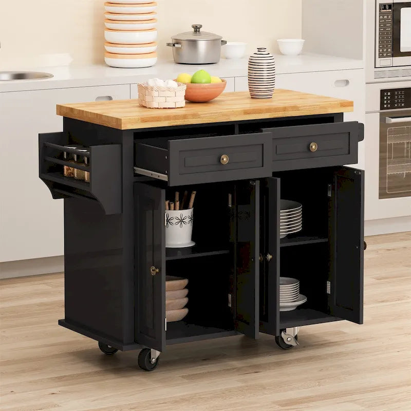 Dessertes de cuisine en MDF avec 4 portes et 2 tiroirs, porte-épices, porte-serviettes