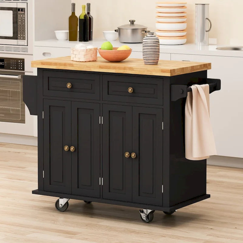 Dessertes de cuisine en MDF avec 4 portes et 2 tiroirs, porte-épices, porte-serviettes