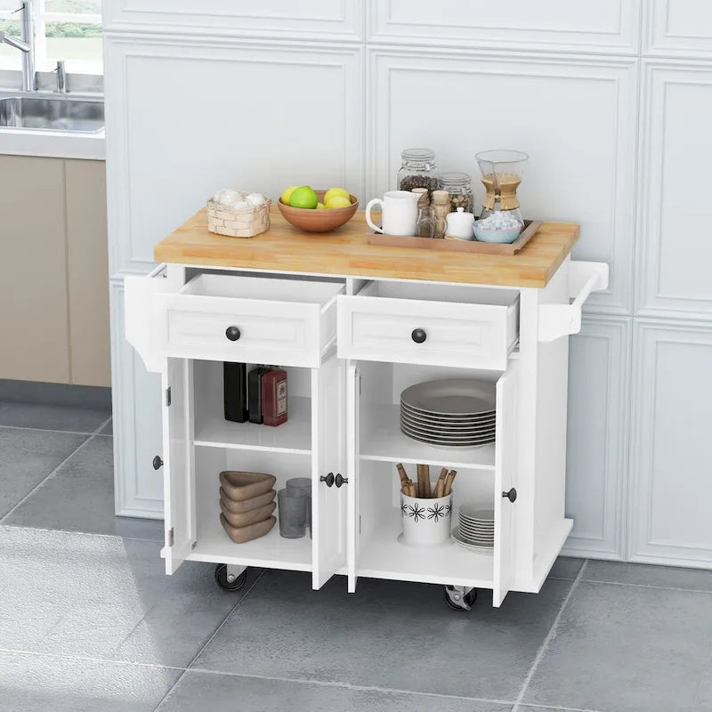 Dessertes de cuisine en MDF avec 4 portes et 2 tiroirs, porte-épices, porte-serviettes