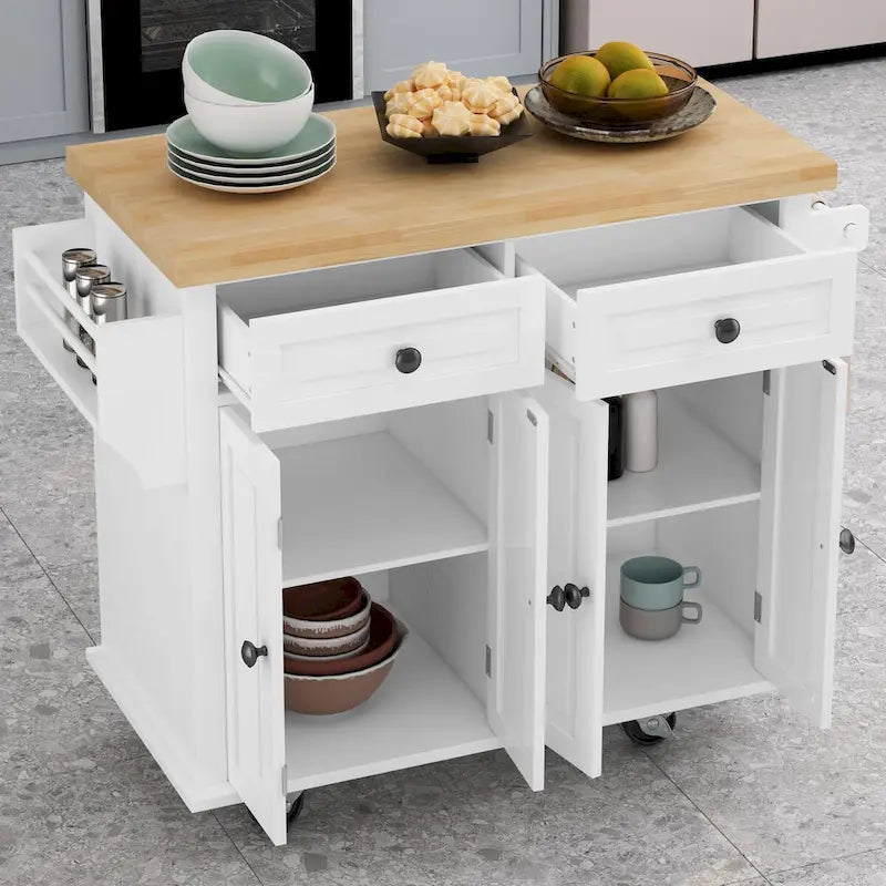 Dessertes de cuisine en MDF avec 4 portes et 2 tiroirs, porte-épices, porte-serviettes