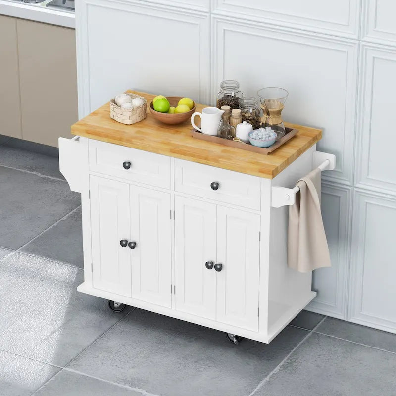 Dessertes de cuisine en MDF avec 4 portes et 2 tiroirs, porte-épices, porte-serviettes