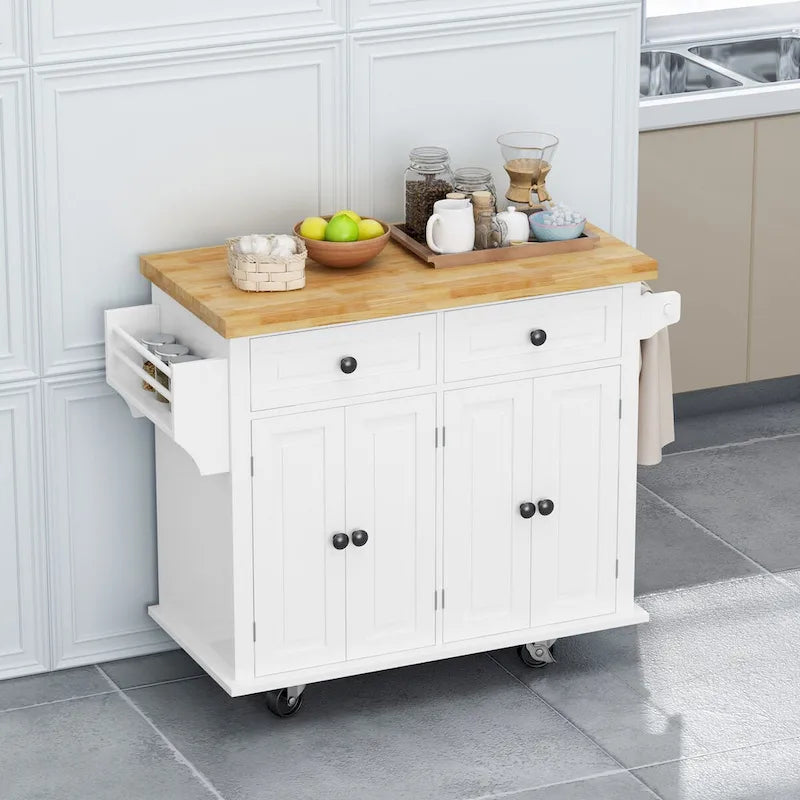 Dessertes de cuisine en MDF avec 4 portes et 2 tiroirs, porte-épices, porte-serviettes