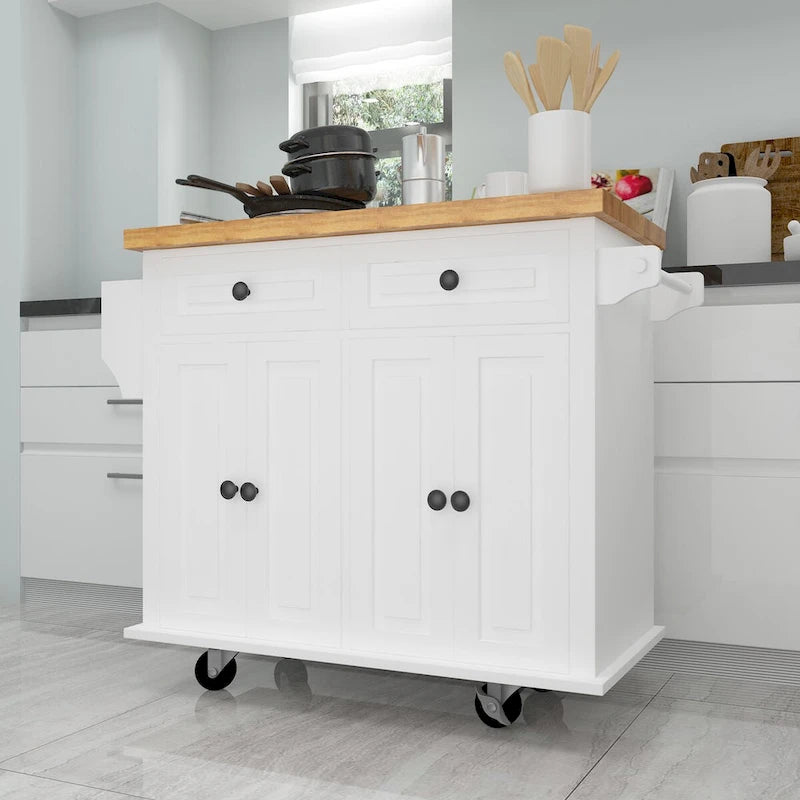 Dessertes de cuisine en MDF avec 4 portes et 2 tiroirs, porte-épices, porte-serviettes