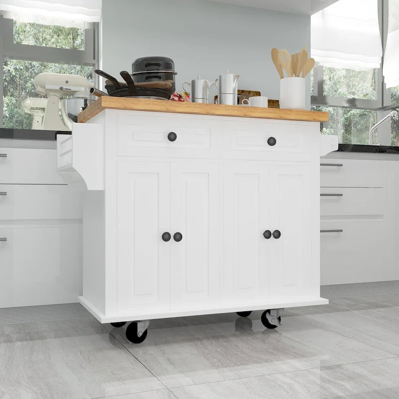 Dessertes de cuisine en MDF avec 4 portes et 2 tiroirs, porte-épices, porte-serviettes