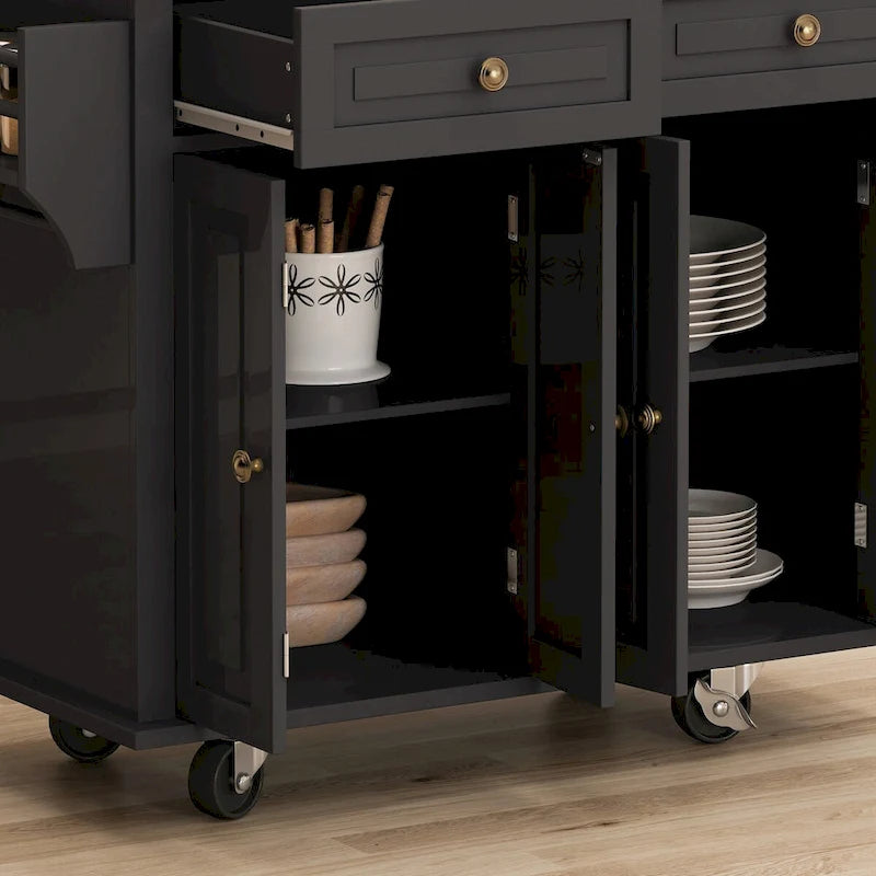 Dessertes de cuisine en MDF avec 4 portes et 2 tiroirs, porte-épices, porte-serviettes