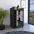 Bar Cart Baltimore, Two Tier Cabinet With Glass Door, Six Wine Cubbies, Black Wengue Finish for Kitchen, Party and Living Room