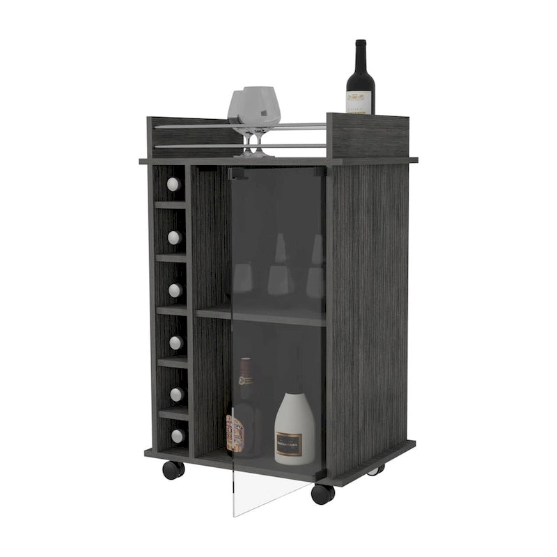 Chariot de bar 3 étagères et 6 bouteilles pour cuisine, fête et salon