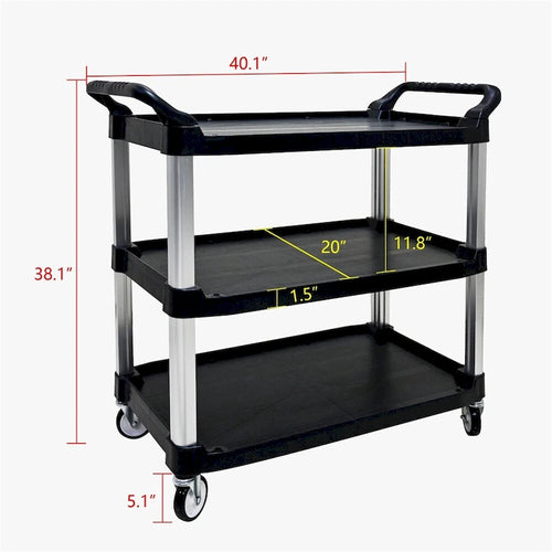 Chariot de cuisine mobile en plastique épaissi à 3 couches avec cadre métallique
