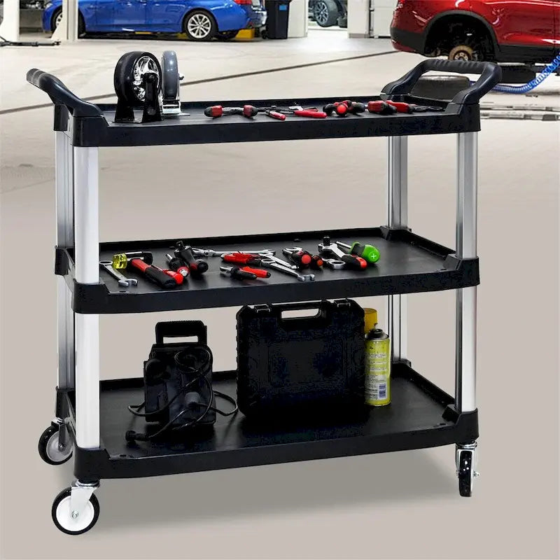 Chariot de cuisine mobile en plastique épaissi à 3 couches avec cadre métallique