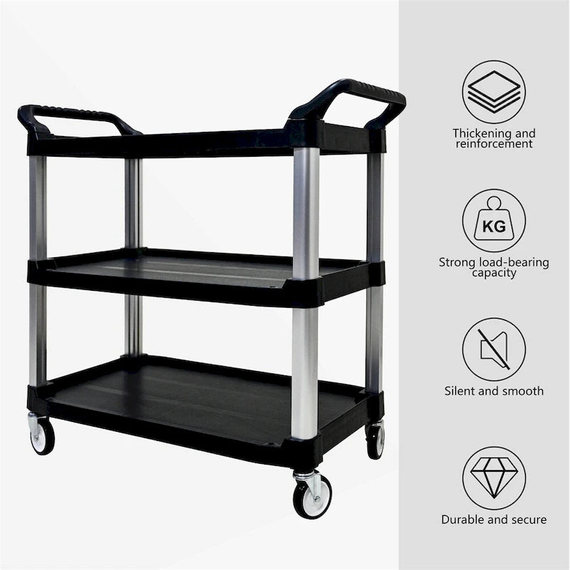 Chariot de cuisine mobile en plastique épaissi à 3 couches avec cadre métallique