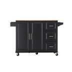 Îlot de cuisine moderne avec plateau en bois d'hévéa, 3 tiroirs et armoire de rangement