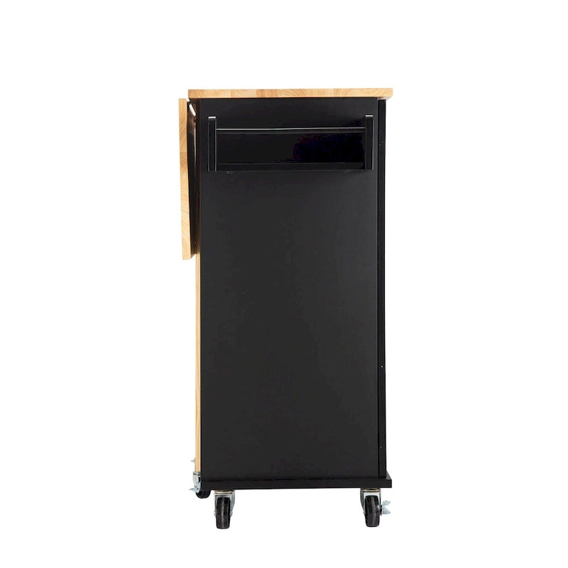 Îlot de cuisine moderne avec plateau en bois d'hévéa, 3 tiroirs et armoire de rangement