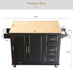 Îlot de cuisine moderne avec plateau en bois d'hévéa, 3 tiroirs et armoire de rangement