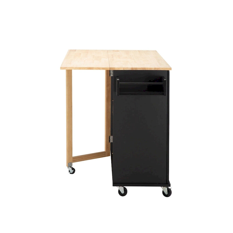 Îlot de cuisine moderne avec plateau en bois d'hévéa, 3 tiroirs et armoire de rangement
