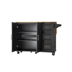 Îlot de cuisine moderne avec plateau en bois d'hévéa, 3 tiroirs et armoire de rangement
