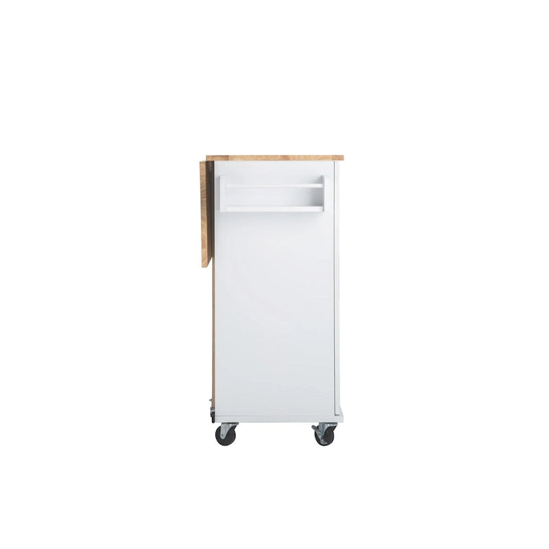 Îlot de cuisine moderne avec plateau en bois d'hévéa, 3 tiroirs et armoire de rangement