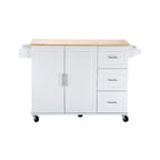 Îlot de cuisine moderne avec plateau en bois d'hévéa, 3 tiroirs et armoire de rangement