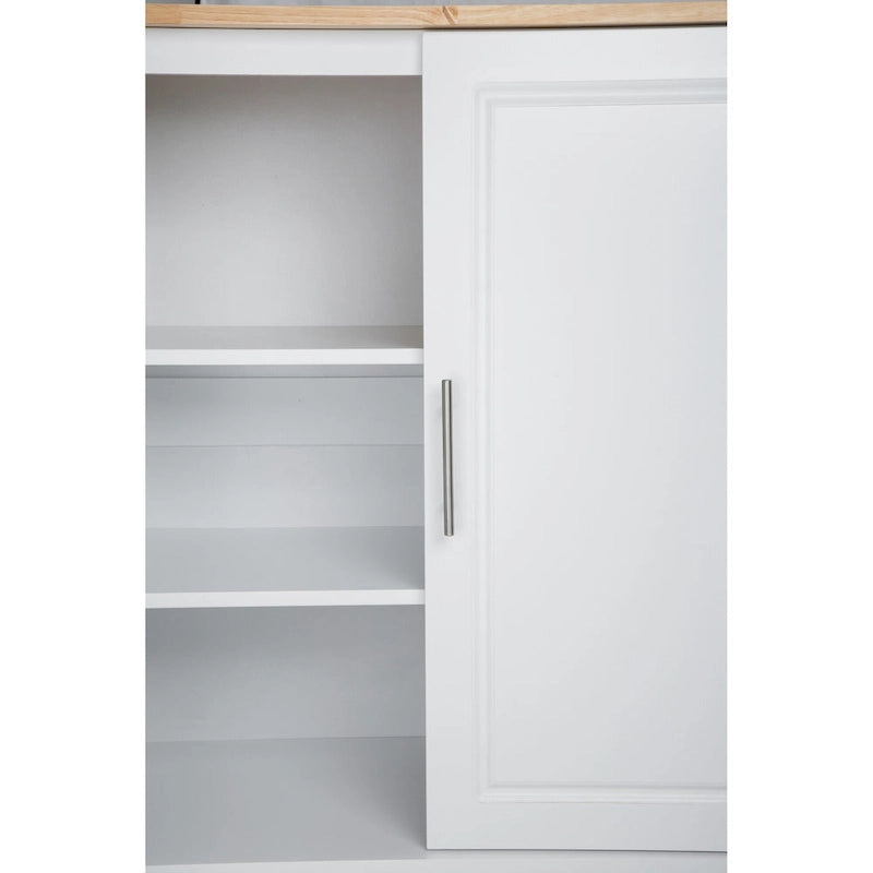 Îlot de cuisine moderne avec plateau en bois d'hévéa, 3 tiroirs et armoire de rangement