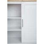 Îlot de cuisine moderne avec plateau en bois d'hévéa, 3 tiroirs et armoire de rangement