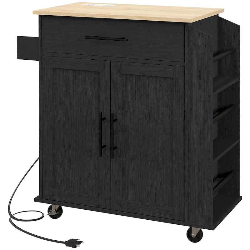 Îlot de cuisine roulant avec rangement, prises électriques et ports USB