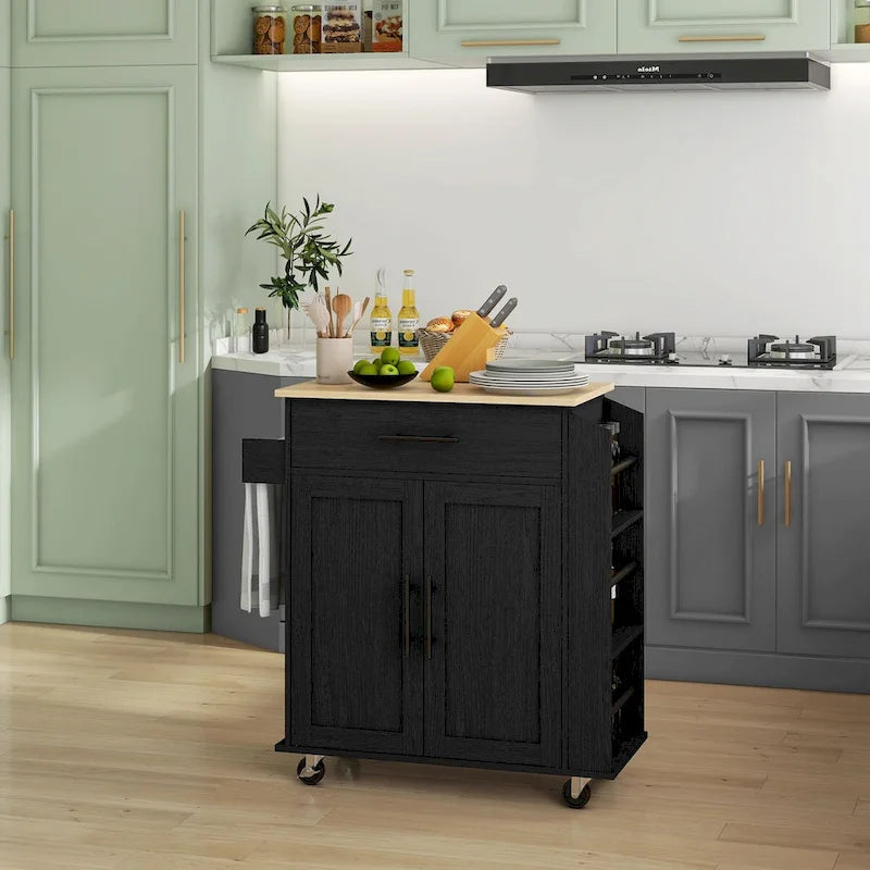 Îlot de cuisine roulant avec rangement, prises électriques et ports USB