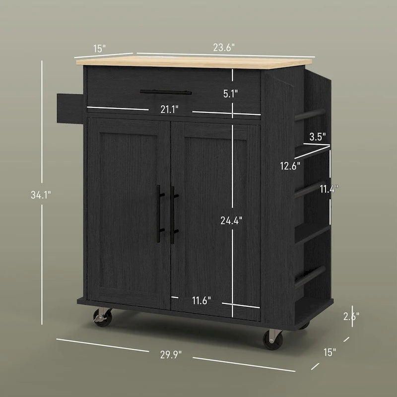 Îlot de cuisine roulant avec rangement, prises électriques et ports USB