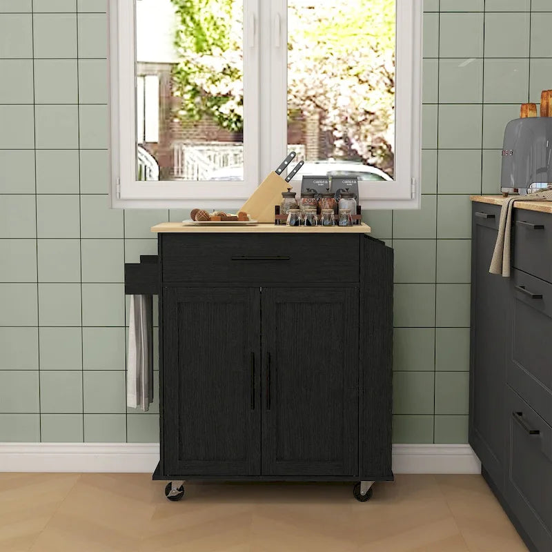 Îlot de cuisine roulant avec rangement, prises électriques et ports USB