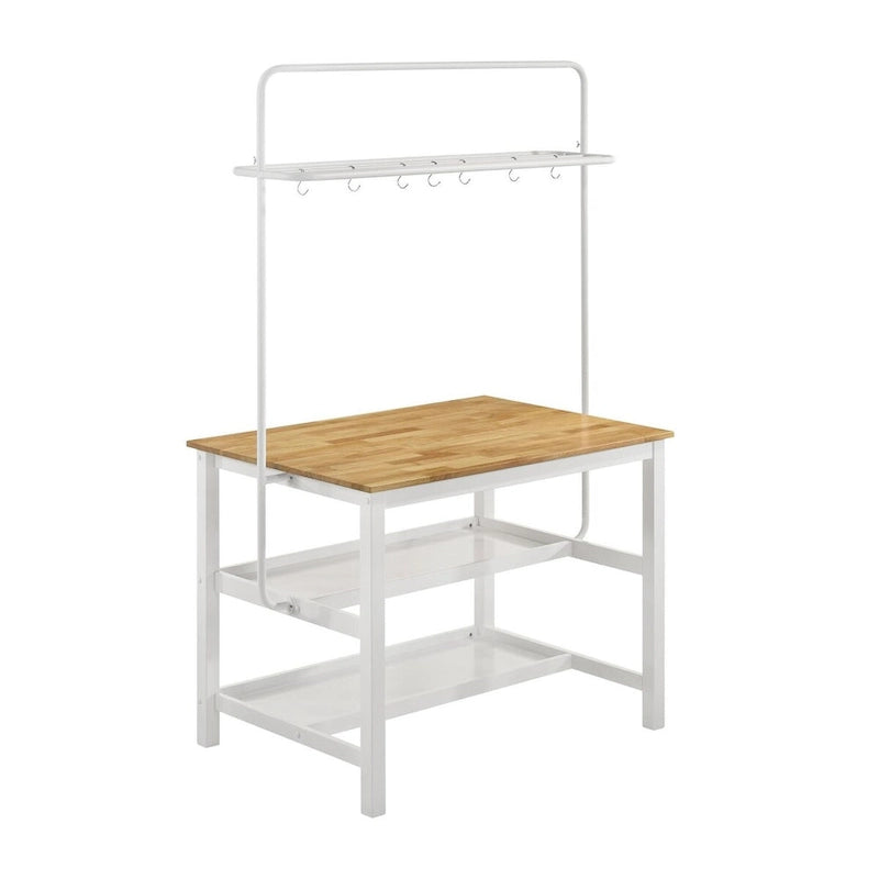 Table de comptoir de cuisine îlot marron et blanc avec support pour casseroles