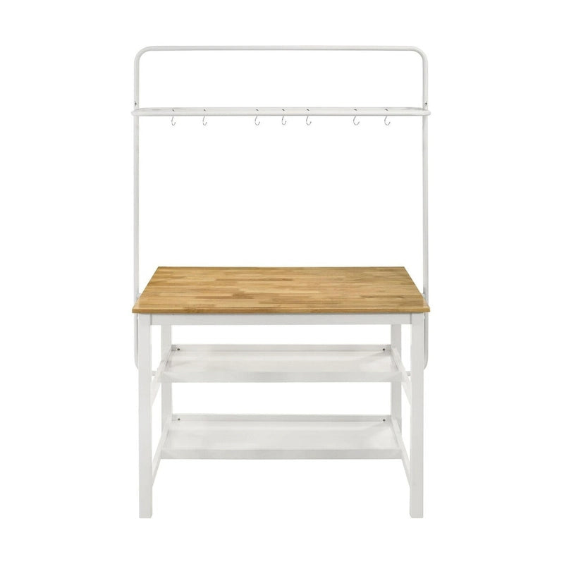 Table de comptoir de cuisine îlot marron et blanc avec support pour casseroles