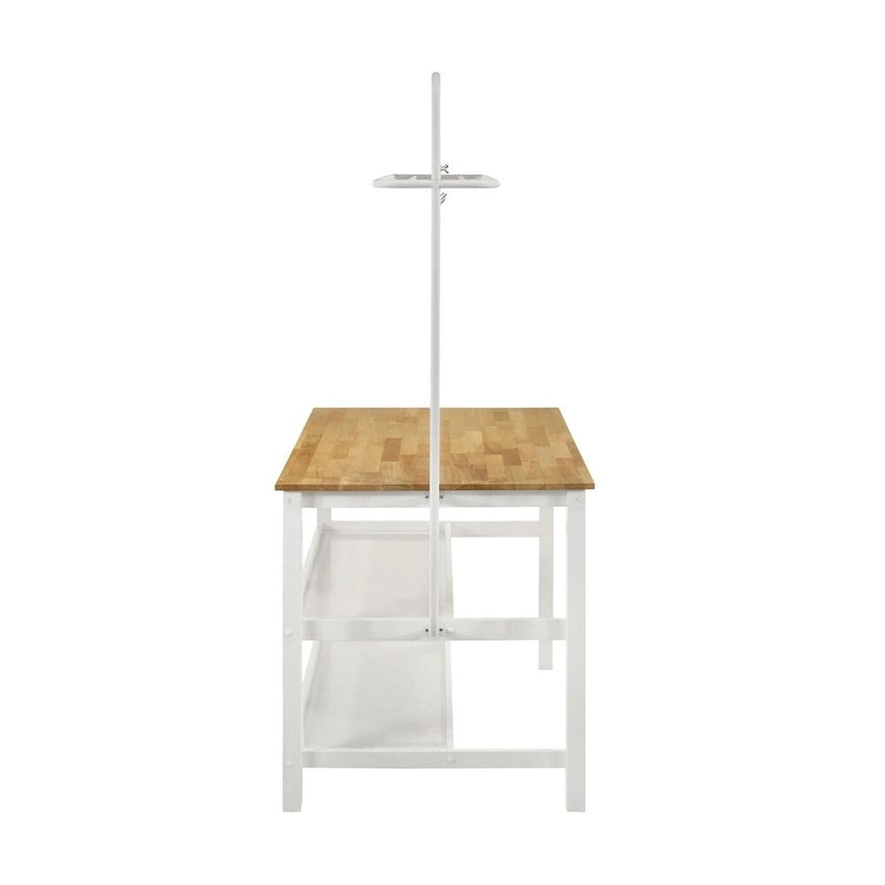 Table de comptoir de cuisine îlot marron et blanc avec support pour casseroles