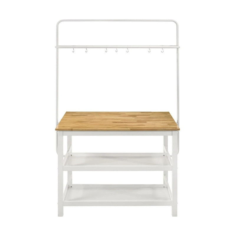 Table de comptoir de cuisine îlot marron et blanc avec support pour casseroles