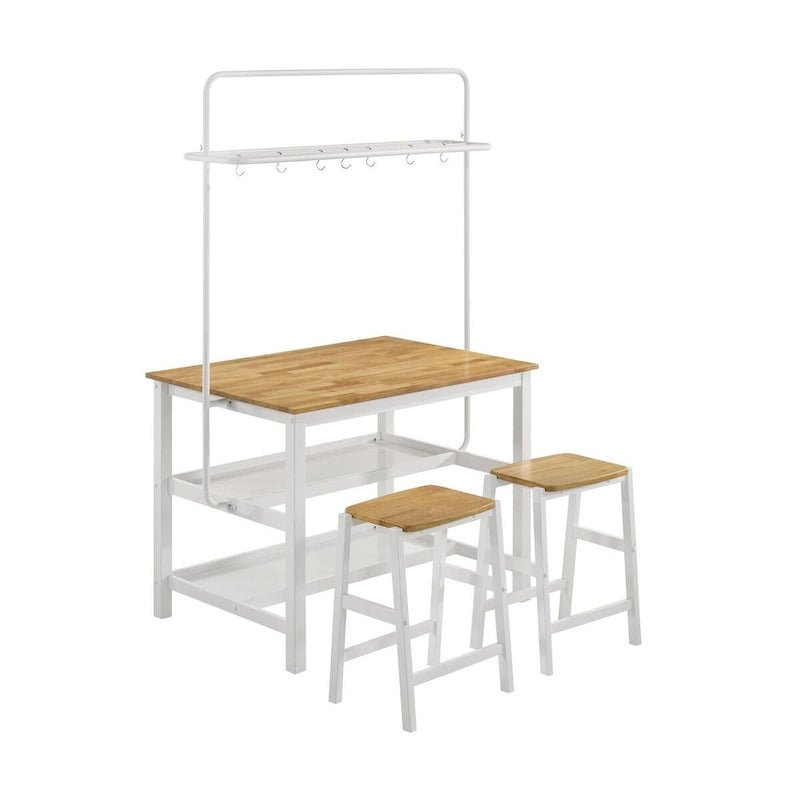 Table de comptoir de cuisine îlot marron et blanc avec support pour casseroles